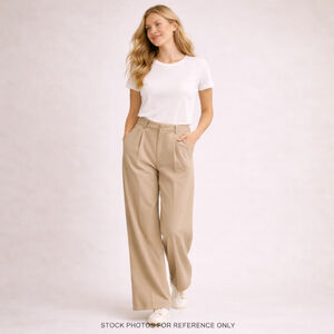 Showpo Beige High Waist Wide Leg Pants Boho Minimalist Tailored Flowy Chic 10